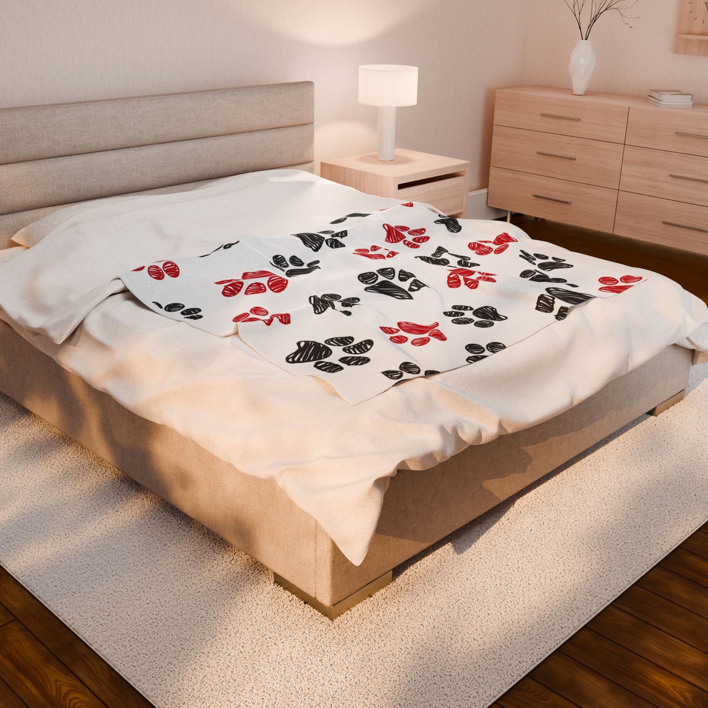 Cozy Paw Print Velveteen Plush Blanket, Pet Lover Gift, Soft Throw for Home, Animal-themed Decor, Snuggle Up This Winter