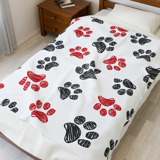 Cozy Paw Print Velveteen Plush Blanket, Pet Lover Gift, Soft Throw for Home, Animal-themed Decor, Snuggle Up This Winter